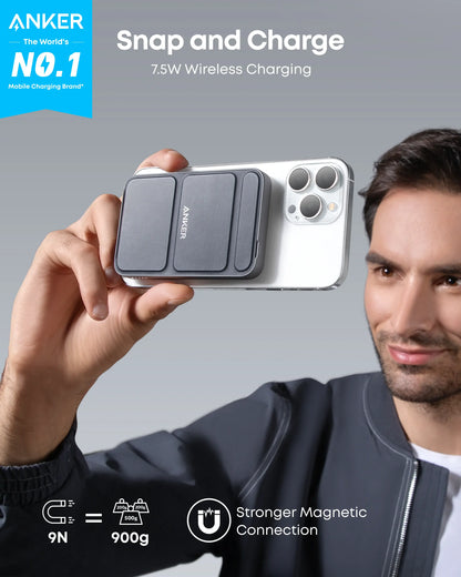 Anker 5,000mAh Magnetic Power Bank - Wireless Portable Charger with Foldable Stand & USB-C Port for iPhone 17/16/15/14/13